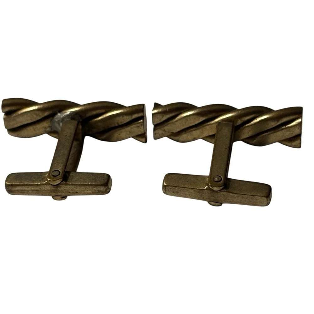Brass VTG Cufflinks Rope Braid‎ Design Possibly Handmade Unique Repaired Read